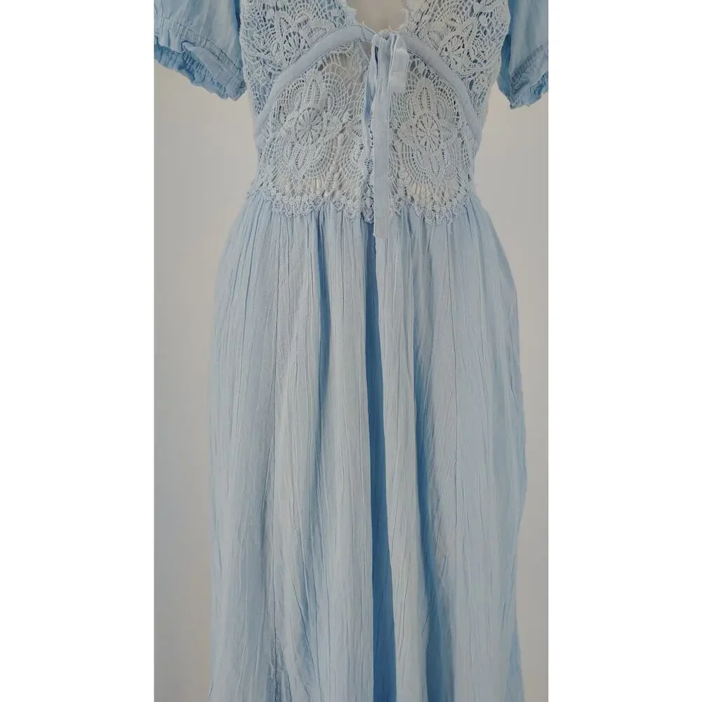 Free People All You Need Is Lace Midi Dress Blue Lace Cottagecore Size Small
